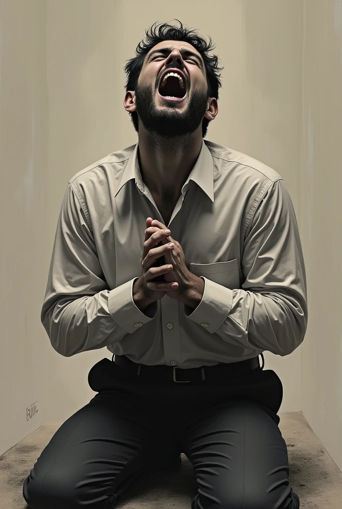 Praying with a dress shirt screaming
