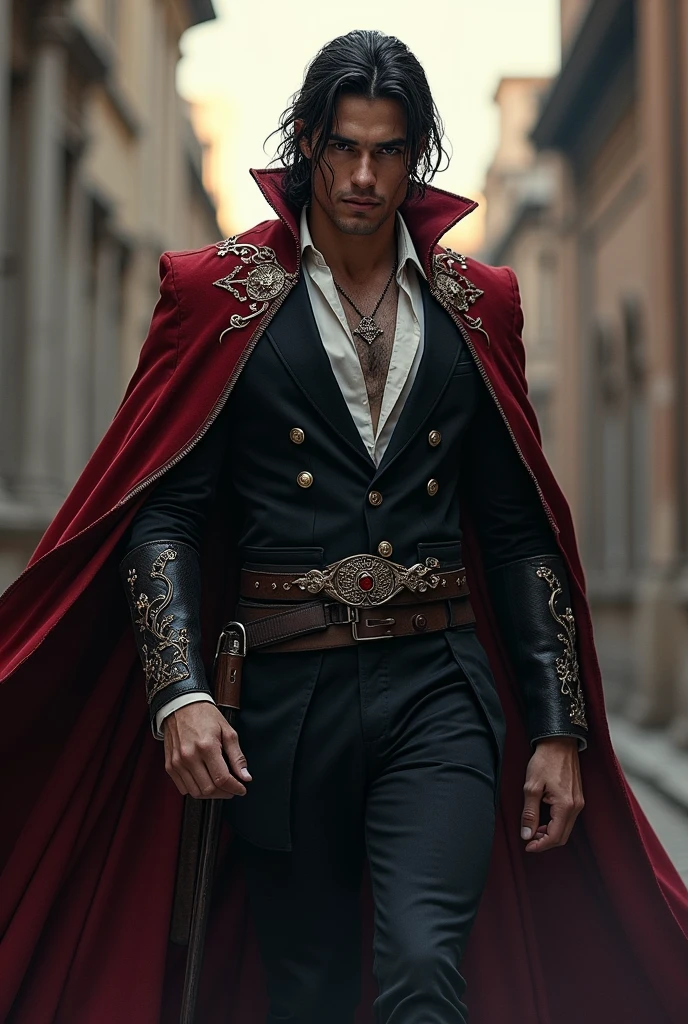 An incredibly handsome and masculine toreador vampire, he is greek and he is a knight templar, He is a 5th generation vampire therefore very powerful, he has a beautiful crucifix that is always with him and a cape