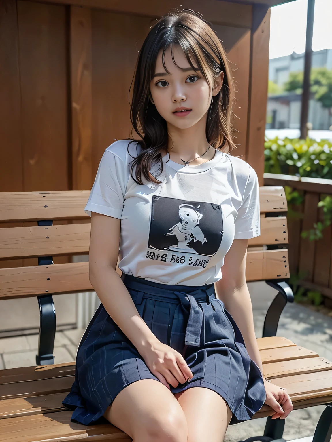(high quality), (Realistic photos)、1male、1woman、((No audience:1.5))、((Outdoor:1.5))、((Park bench:1.ung Japanese couple arguing face to face:1.4))、((Angry Japanese woman and a Japanese male trying to talk to her:1.4)) 、((White short sleeveTWoman wearing a shirt:1.4))、((whiteTMale wearing a shirt:1.4))、((A woman glares at a man:1.7))、((A woman wearing a denim skirt that accentuates her thighs:1.4))、((White short sleeveTWoman wearing a shirt:1.4))、((Woman with a scary expression:1.4))、