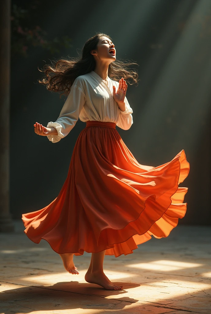 Sister praying in a skirt, tap dancing and shouting 