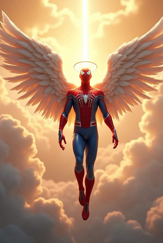 Ultra realistic image of spiderman angel in heaven