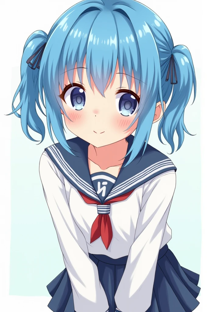 Anime style girl with blue hair wearing Japanese school uniform