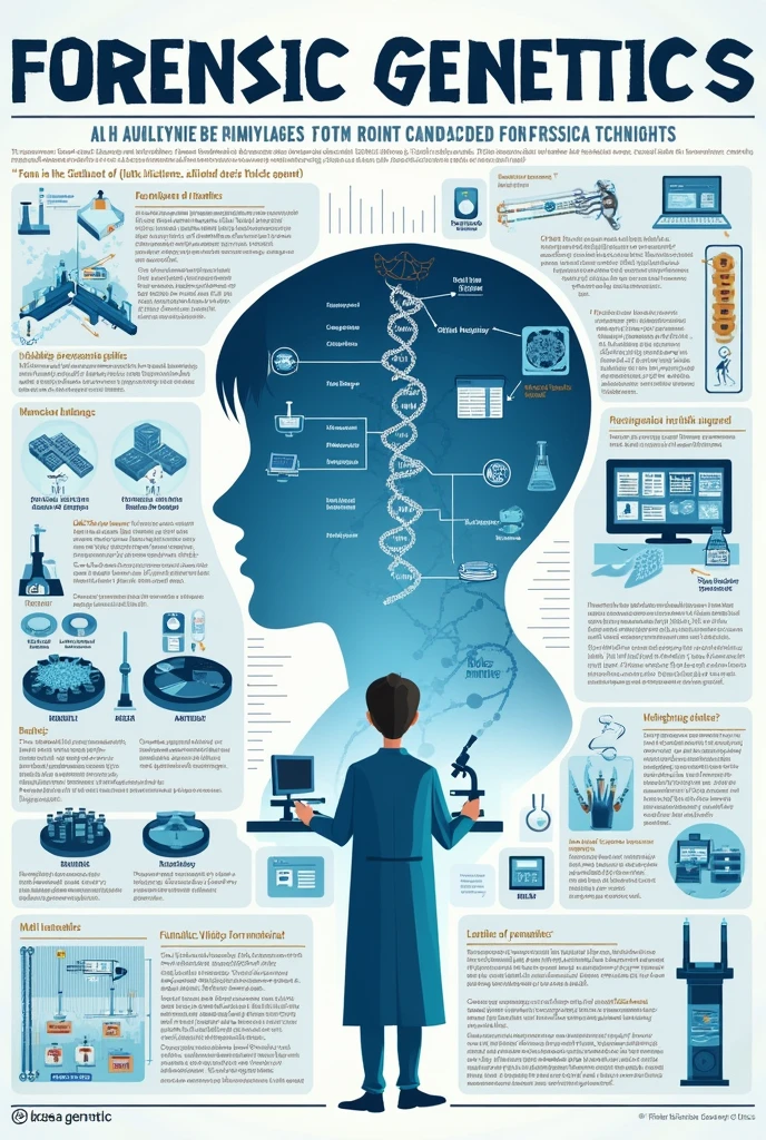 Forensic genetics poster drawing and biology explanation a forensic scientist drawing in the middle of the poster 