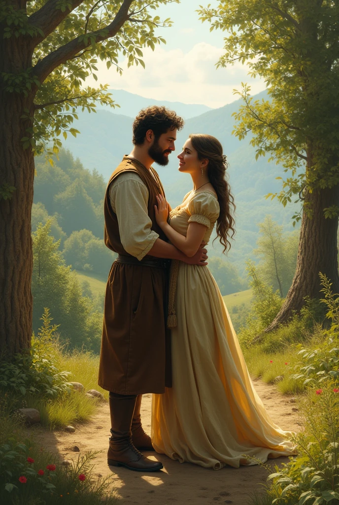 a humble medieval couple kissing