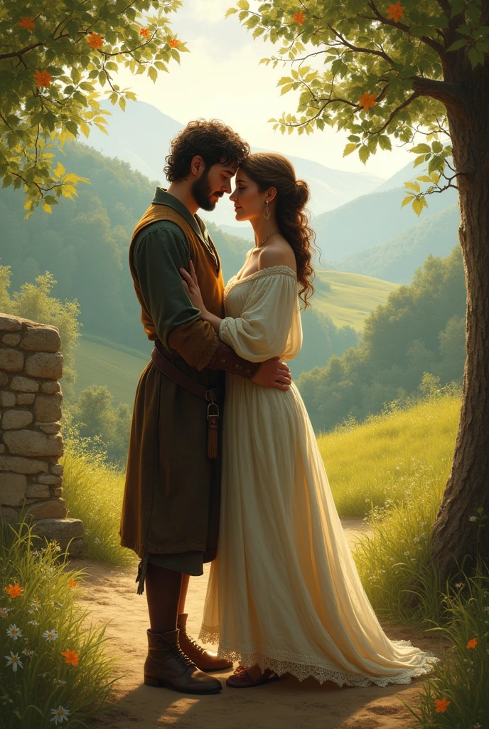 a humble medieval couple kissing