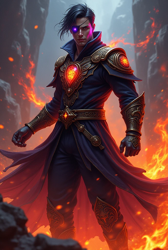 purple eye and have 
eye patch fire mage male

