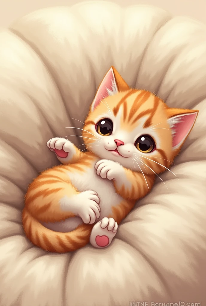 Little kitten lying down with big curious eyes arm drawing