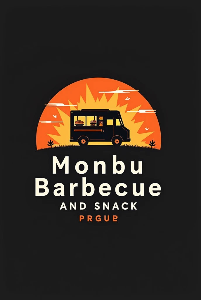 A logo of a lunchbox on a black trailer that sells barbecue and snacks appears in full