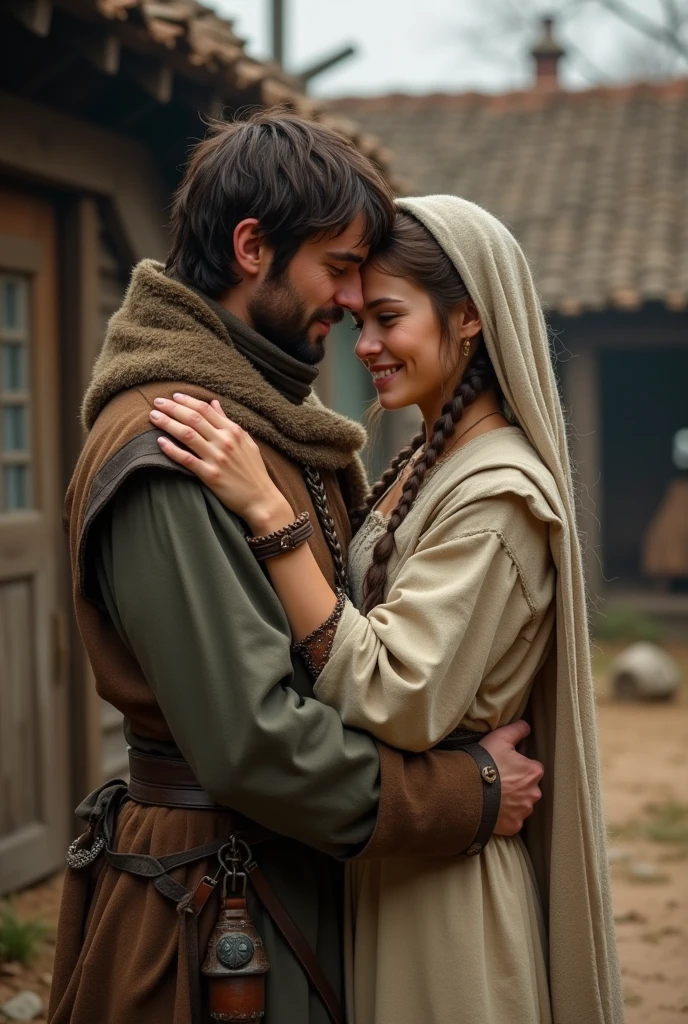 a humble medieval couple kissing without a bottom

