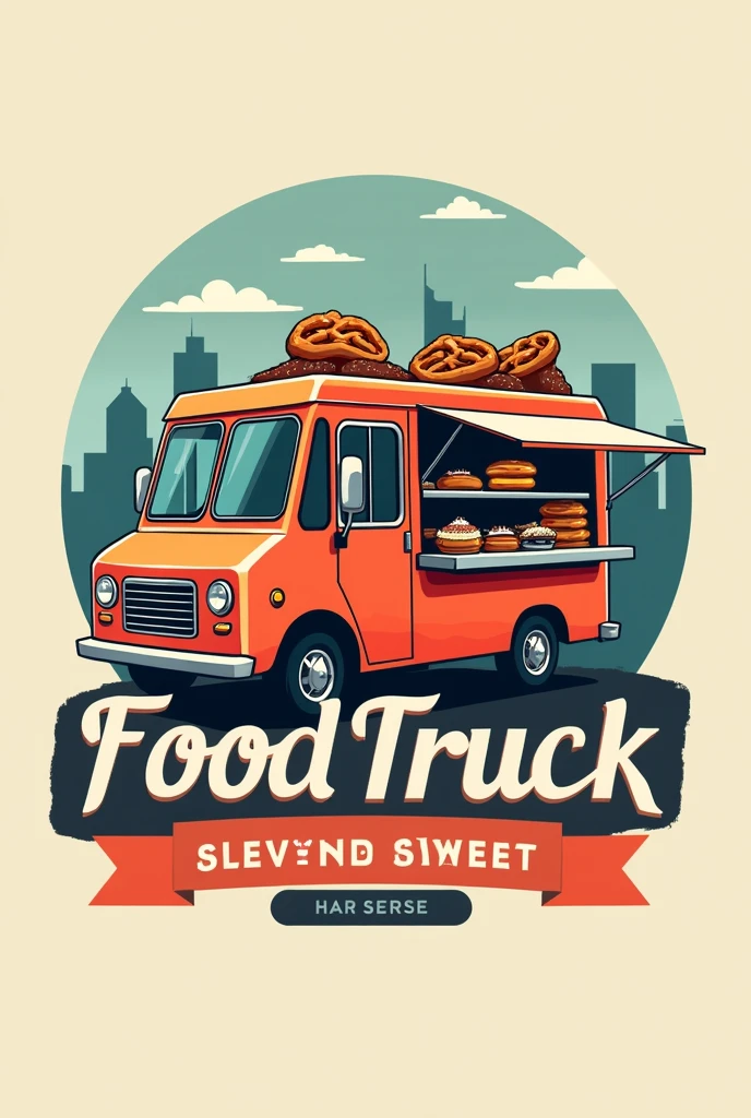 A logo of a black trailer selling savory and sweet snacks