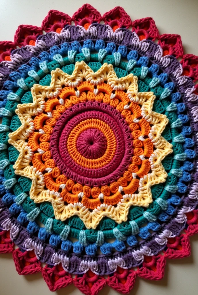 round colorful crochet rug showing all seen from above