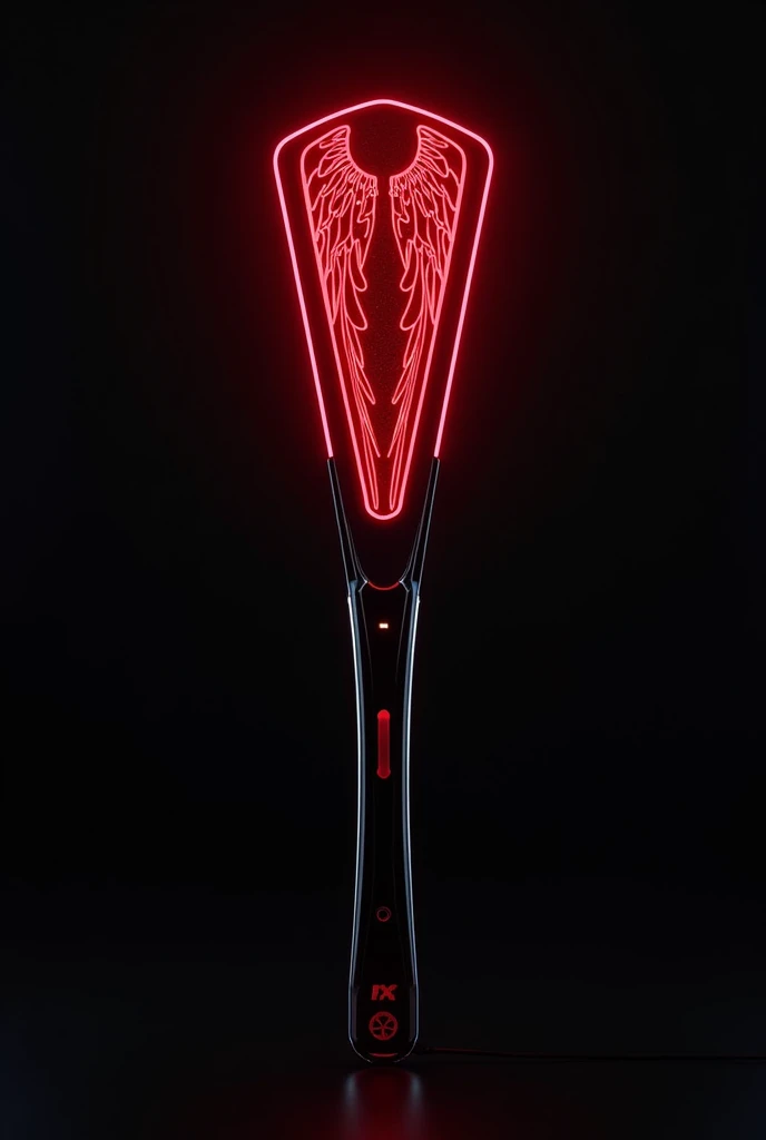 A black and red kpop lightstisk written d'angelss