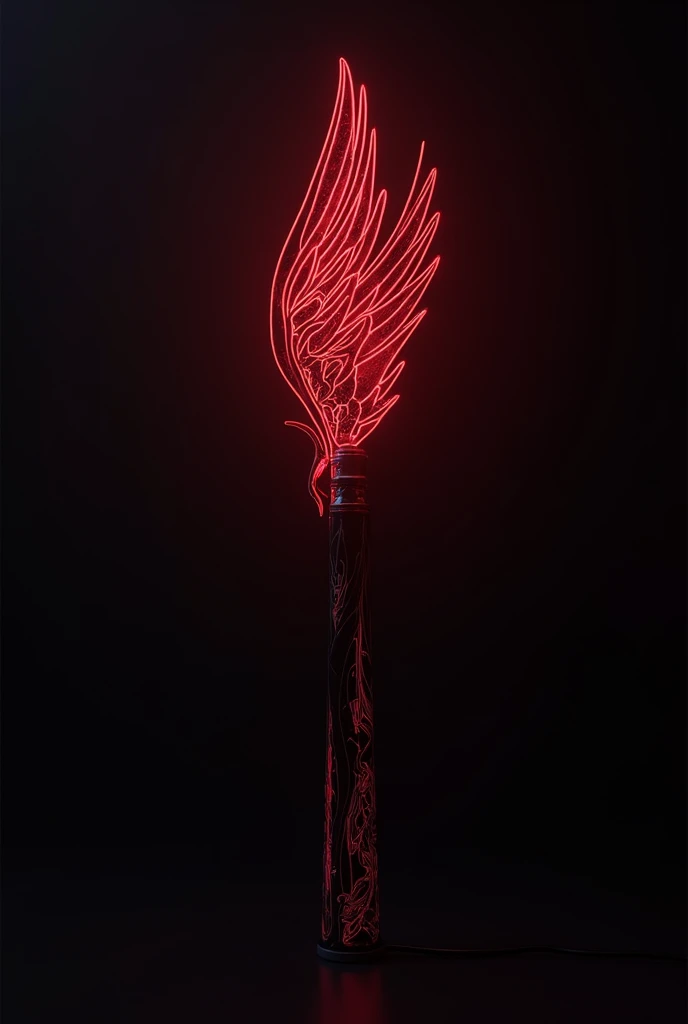 A black and red kpop lightstisk written d'angelss