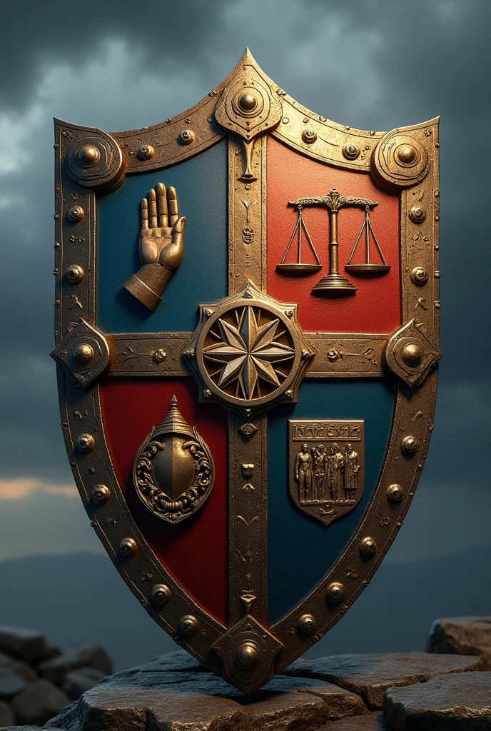Create a shield that has images that represent the values of respect, Loyalty, justice, honesty, solidarity and responsibility
