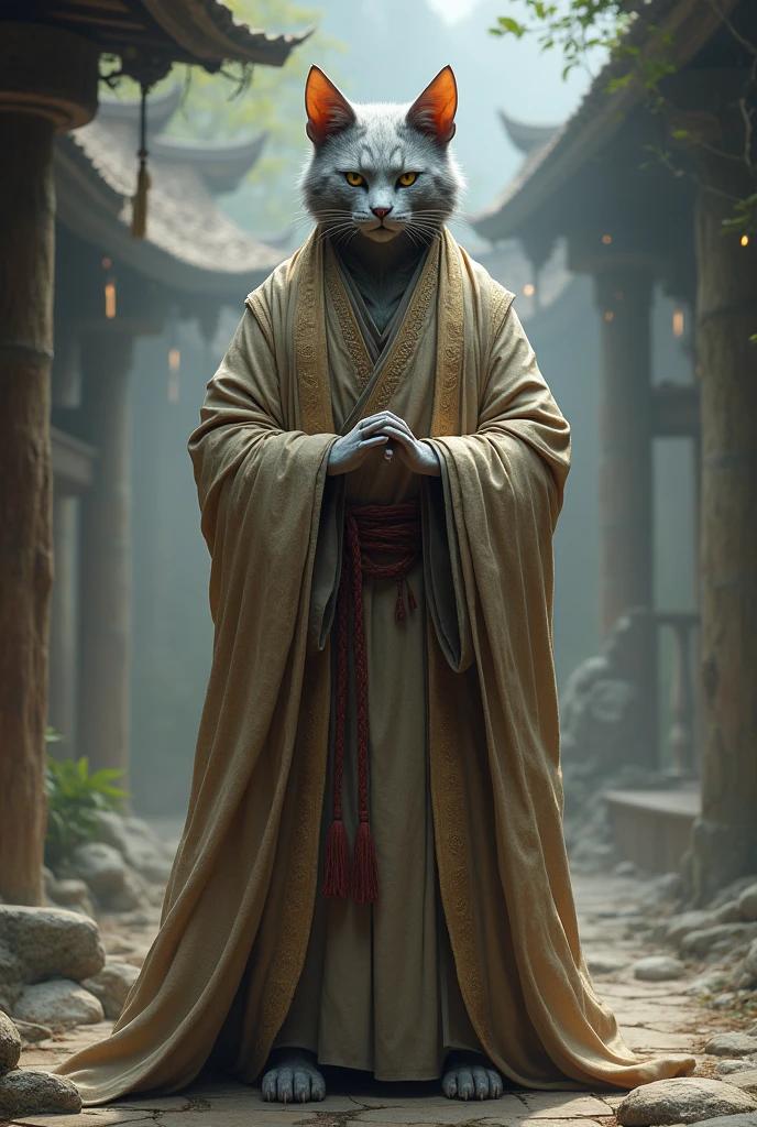 Gray humanoid cat Monk RPG