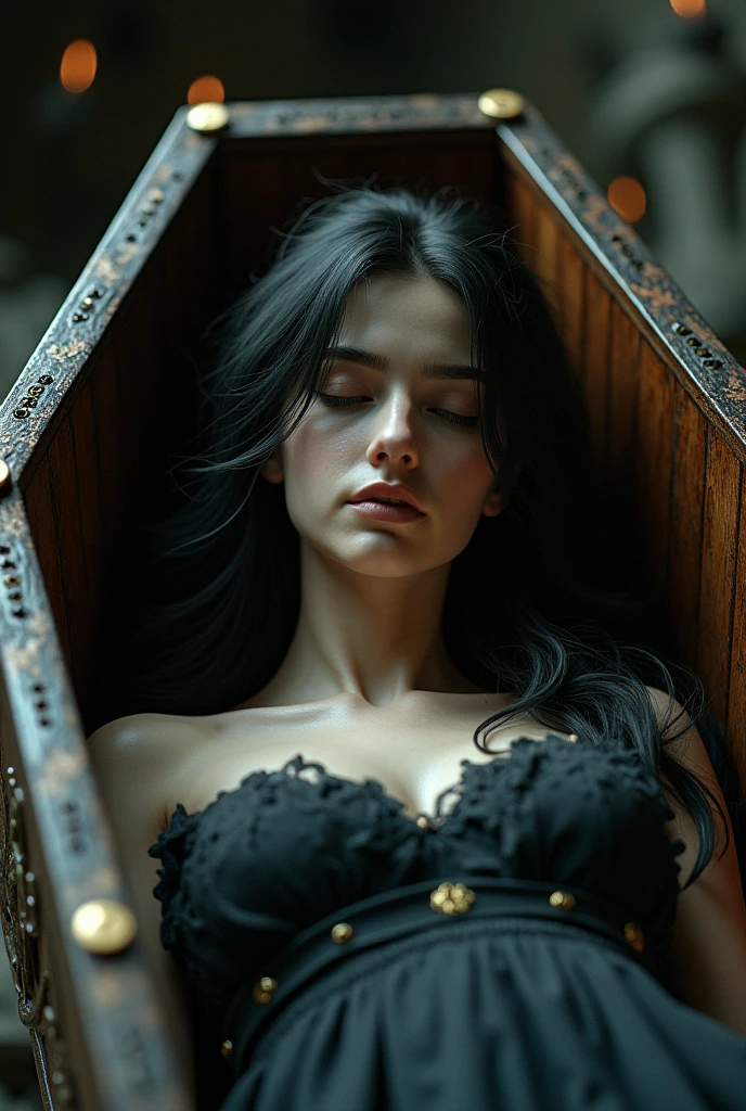 Beautiful girl in a coffin