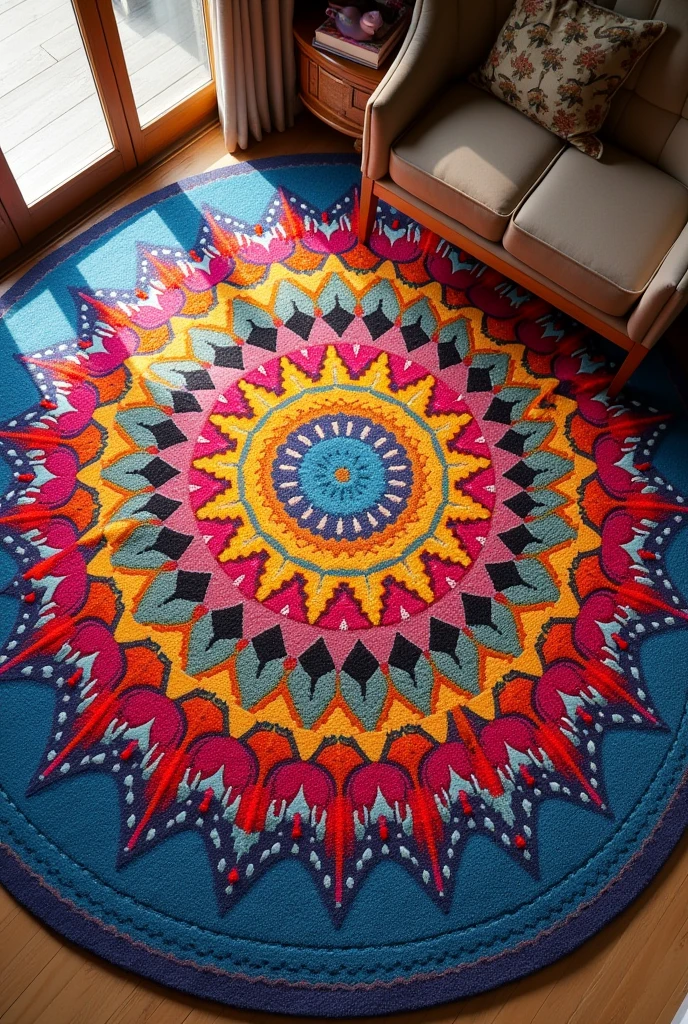 colorful round rug appearing all seen from above