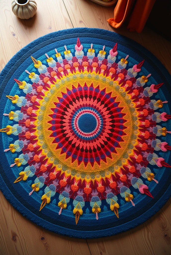 colorful round rug appearing all seen from above