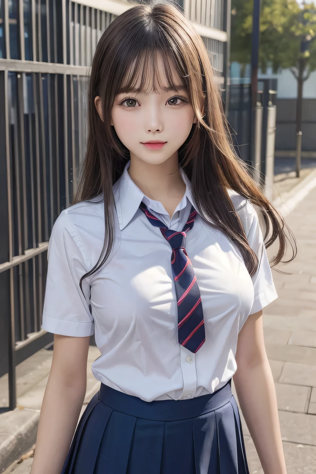One Girl, 1 person,Highest quality,High resolution,超High resolution,8k,Realistic,Upper Body,encounter_audience,Large Breasts, the body is slim,(School uniform:1.2),
