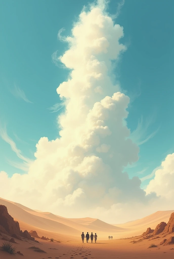 Pillar of cloud in the desert and the people walking
