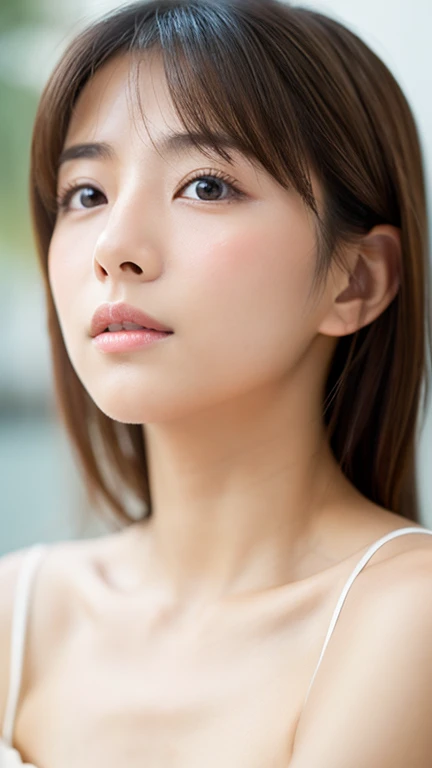 lens: 135mm f1.8, (Highest quality), (Beautiful Japanese Girl), (Moisturized lips), Narrow eyes, double eyelid, Delicate clavicle, Flat Chest , I'm ashamed of my smallness, Underdeveloped breasts, smile, (Spotted sunlight: 1.2), Professional Lighting, (Petite figure), (Sunburned skin: 0.2), Full body photo, Full Body Focus, (Standing posture)、A proper honor student、Slender body、(A wearing a navy blue blazer:1.5)、boyish, Putting very short hair into a ponytail、Stylish white bedroom、Ribbon on chest、Sweep all your hair back、Crouching with rope、Round 1,(((Completely naked))), The gesture of taking off a blazer