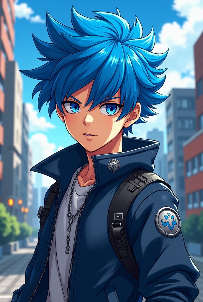 Create a Manga anime character with Blue Hair, Men, 