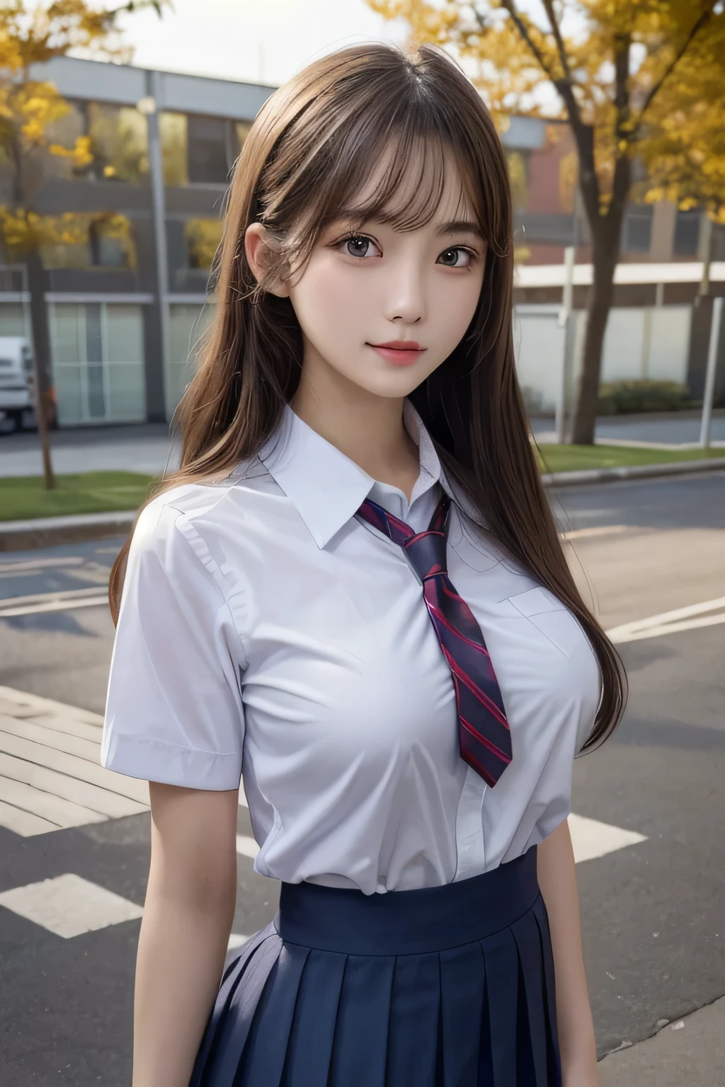 One Girl, 1 person,Highest quality,High resolution,超High resolution,8k,Realistic,Upper Body,encounter_audience,Large Breasts, the body is slim,(School uniform:1.2),