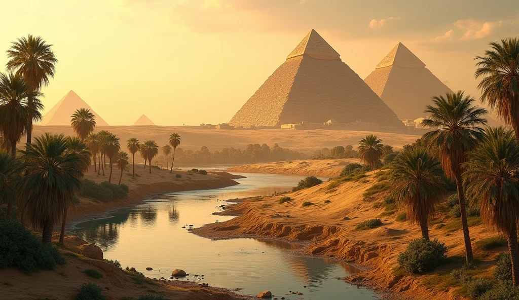 map of ancient egypt, with pyramids of giza, river nile, coconut trees, and written, in the correct position, lower egypt, and upper egypt, cinematic, realistic, 4k