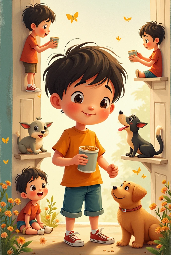 Kindness collage for five-year-old boy in everyday life