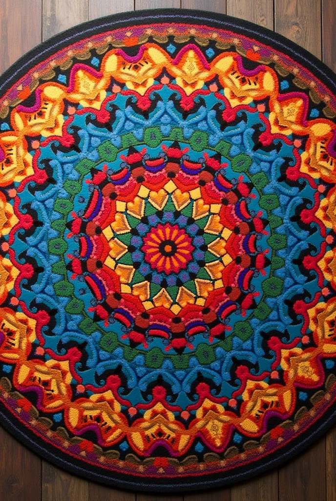 colorful round rug appearing all seen from above for use in 3d texture