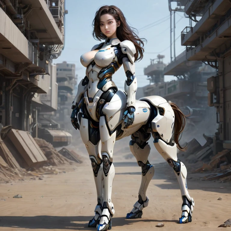 masterpiece, best quality, a portray of a woman ,fictional character, female centaur, lower body, extremely detailed, sci-fi,(mecha musume:1.2)