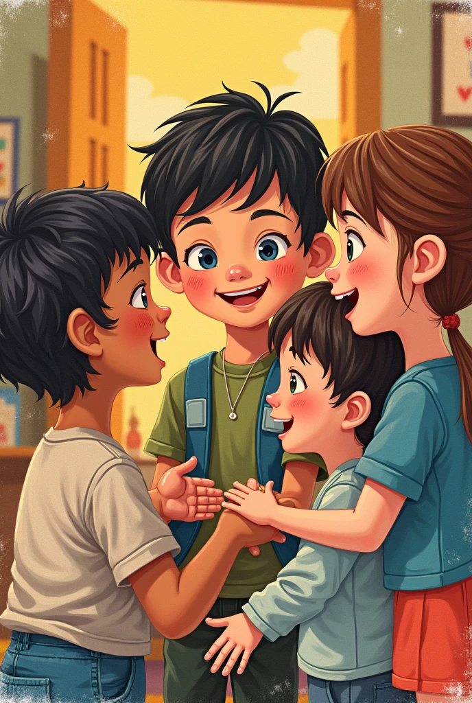 Kindness collage for five-year-old boy in everyday life with his friends