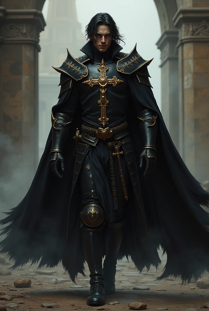 An incredibly handsome and masculine toreador vampire, he is greek and he is a knight templar, He is a 5th generation vampire therefore very powerful, he has a beautiful crucifix that is always with him and a cape
