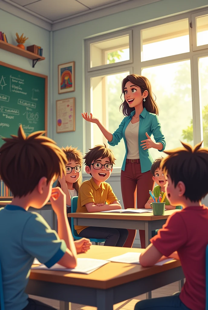 Horizontal image of a classroom with a teacher and students
