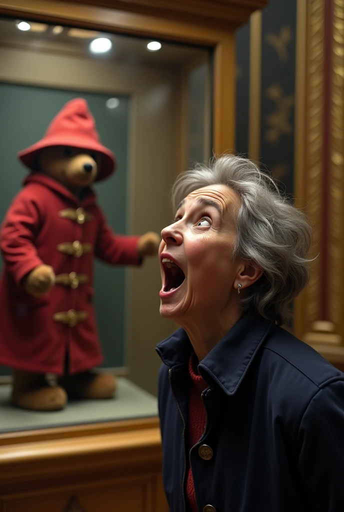 mary brown screaming while watching paddington in the museum display case