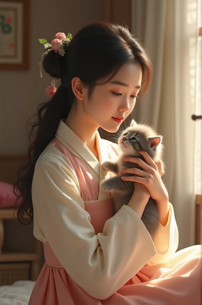 Kitten and Korean woman