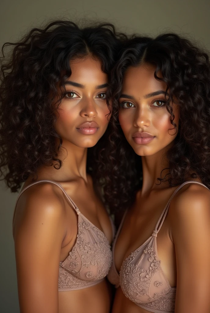 A two Indian girl with curly hair , wearing only blouse showing nipple and bra straps