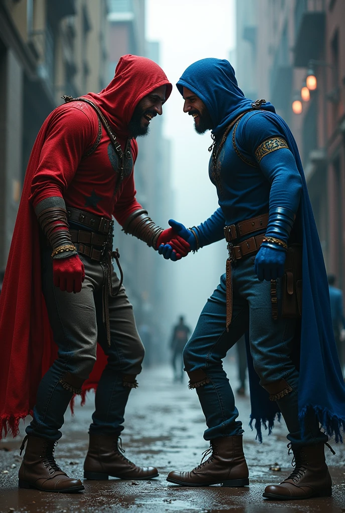 A fight between a red-clothed radical socialist anarchist communist PT feminist and a blue-clothed radical Christian patriot libertarian conservative