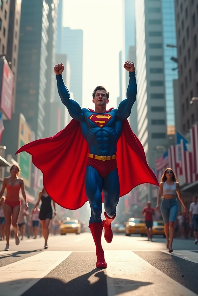 Superman dancing in the street