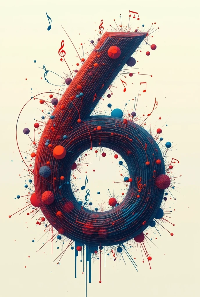 Create me an image that says 6 music and within the letters have musical notes