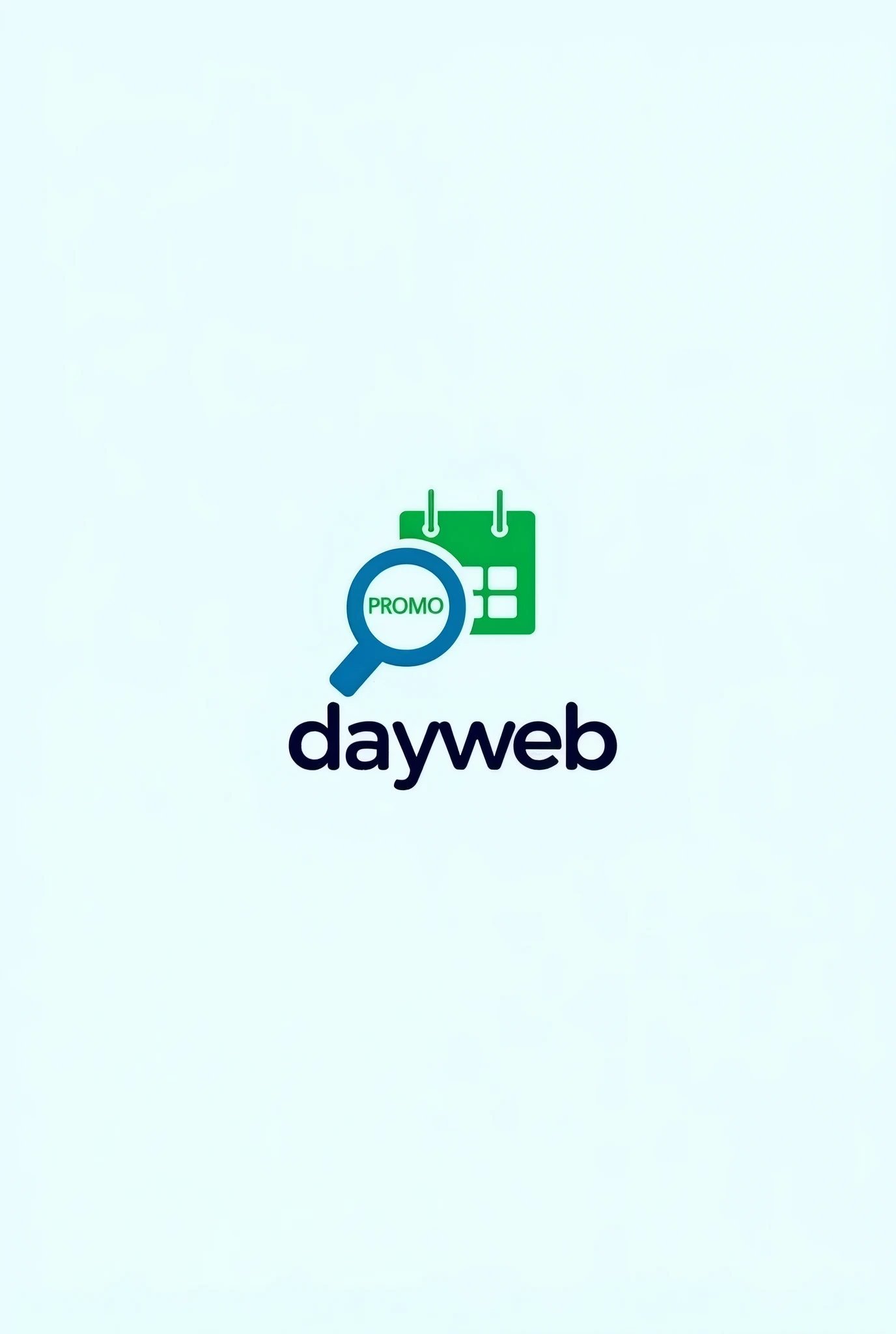 A vectorized magnifying glass and a small, discreet calendar for a logo. The image must be both joined in the same image. logo template for an offers page the magnifying glass should be blue and the calendar green. Select a clean, modern font. "promo" choose a bold font and to "DayWeb", a simpler source.
Insert text into the design. Posicione “promo” e “DayWeb” de forma equilibrada com o ícone.