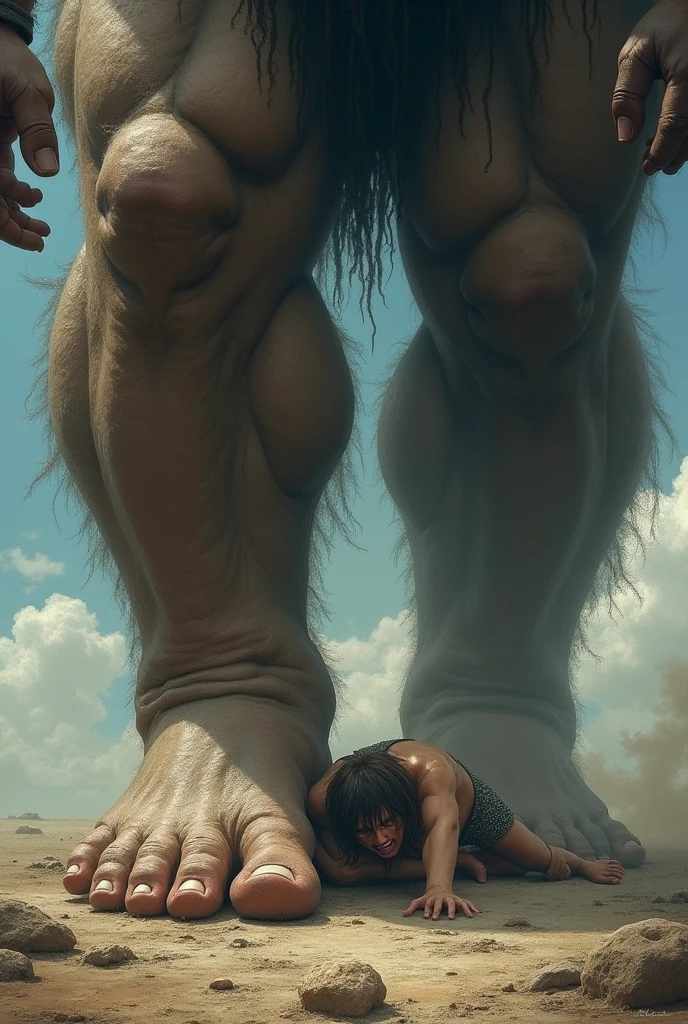  giant barefoot crushing a person 
