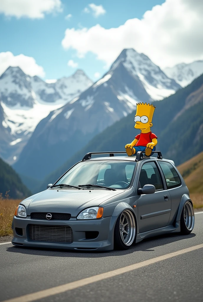 Corsa Montana front gray Schooner 2003 lowered tire side fender , with Bart from the Simpsons on top