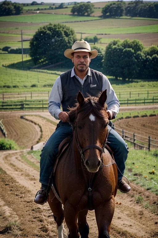 Create a buyer persona for an individual named Javier Martinez with the following information:

Name: Javier Martinez Age: 30 years Marital Status: Divorced, no children Occupation: Foreman at La Unión Farm Income: Media Location: He lives in a rural area close to the farm., with access to land and grazing areas.
Needs and Objectives:

Looking for an affordable horse for transport within the farm and for agricultural tasks.
Need a durable horse, low maintenance and easy to handle.
challenges:

Tight budget, Look for an economical option that offers good value for money.
Limited experience with horses, You need clear advice on the purchase and care of the animal.
Preferences:

Affordable price, willing to consider used horses or less expensive breeds.
Simple purchasing process, preferably with financing or installment payment options.
Motivations:

Efficiency at work: looking for a reliable horse to do your job more efficiently.
Cost-benefit: Maximize your investment in a functional and economical horse.
Information Channels:

Local recommendations from colleagues, friends and family.
Searching for information online and on social networks about horse prices and characteristics.
Key messages:

“Find the right horse for your job without breaking your budget.” “Economic options, Durable and easy to handle to make your daily life on the farm easier.” “Expert advice and flexible options to secure your purchase.” Incorporate these details into an attractive visual format that clearly represents Javier Martínez, including an illustration of a 30-year-old man in a rural setting, with elements that reflect their occupation and needs.