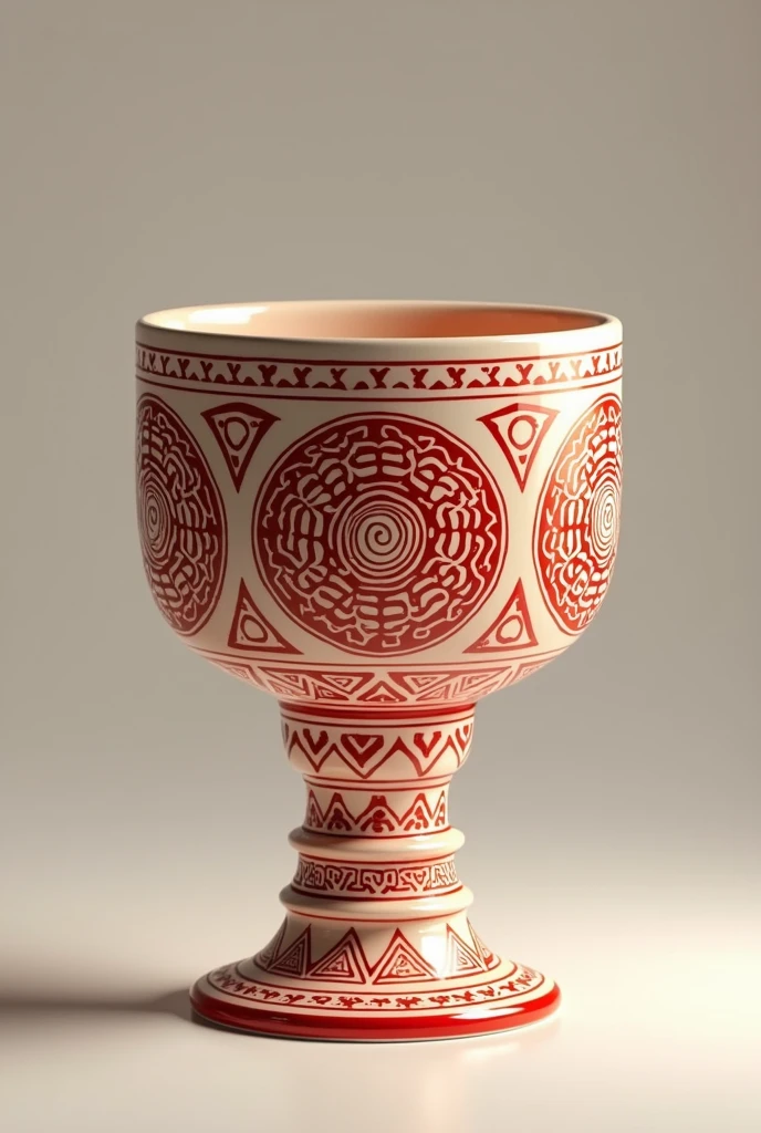 A cup with ritual designs in red 