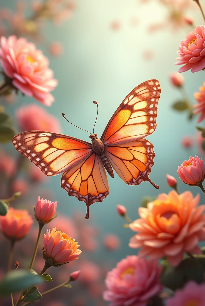 Cute butterfly with flowers