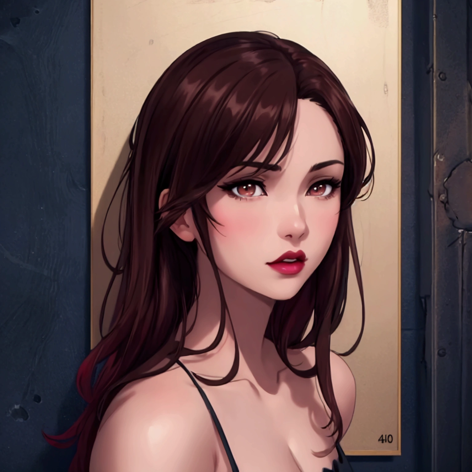 A beautiful anime-style portrait of a girl with dark brown hair and eyes, half up hairstyle, red lips, plain background, (best quality,4k,8k,highres,masterpiece:1.2),ultra-detailed,(realistic,photorealistic,photo-realistic:1.37),HDR,UHD,studio lighting,ultra-fine painting,sharp focus,physically-based rendering,extreme detail description,professional,vivid colors,bokeh