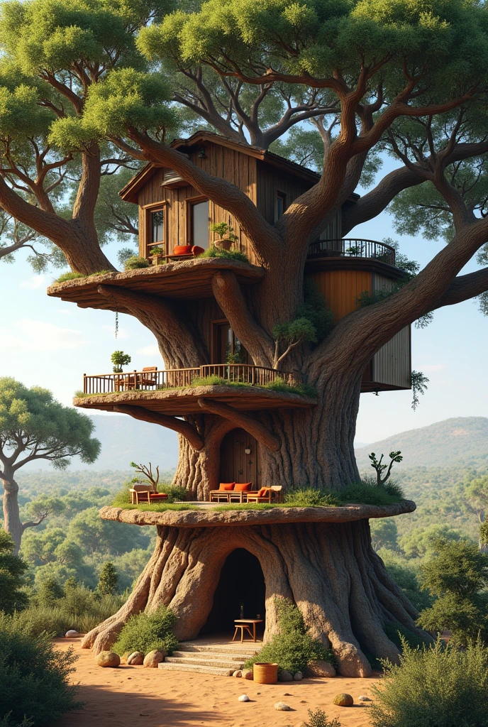 Tree house with 4 rooms on baobab tree at africa