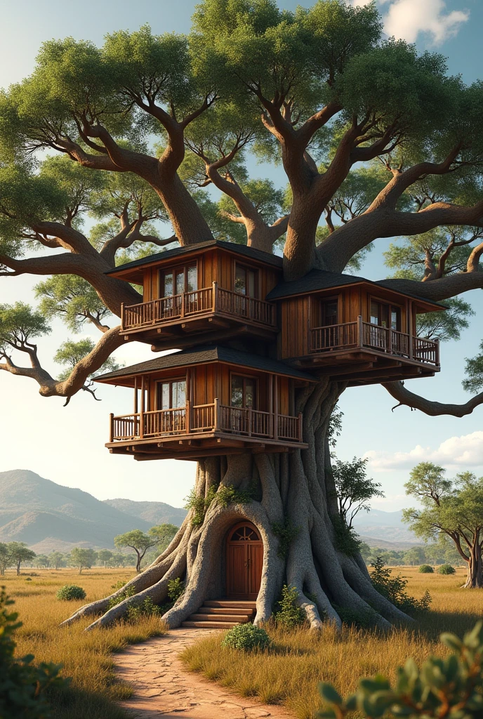 Tree house with 4 rooms on baobab tree at africa