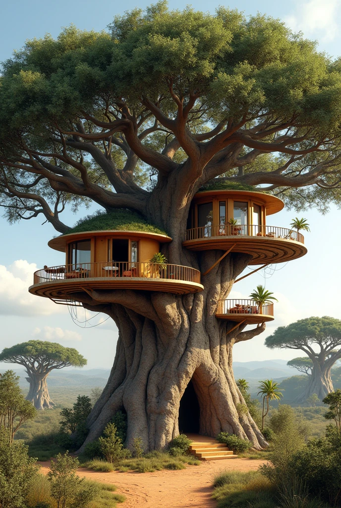 Tree house with 4 rooms on baobab tree at africa